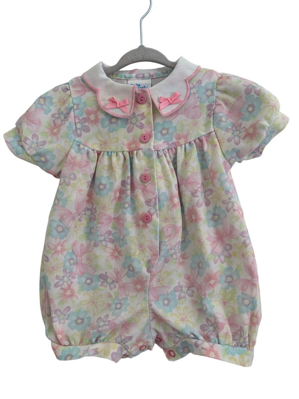Vintage Baby Bgosh Made In USA Floral Bow Collar Onesie Dress 6-9 Months